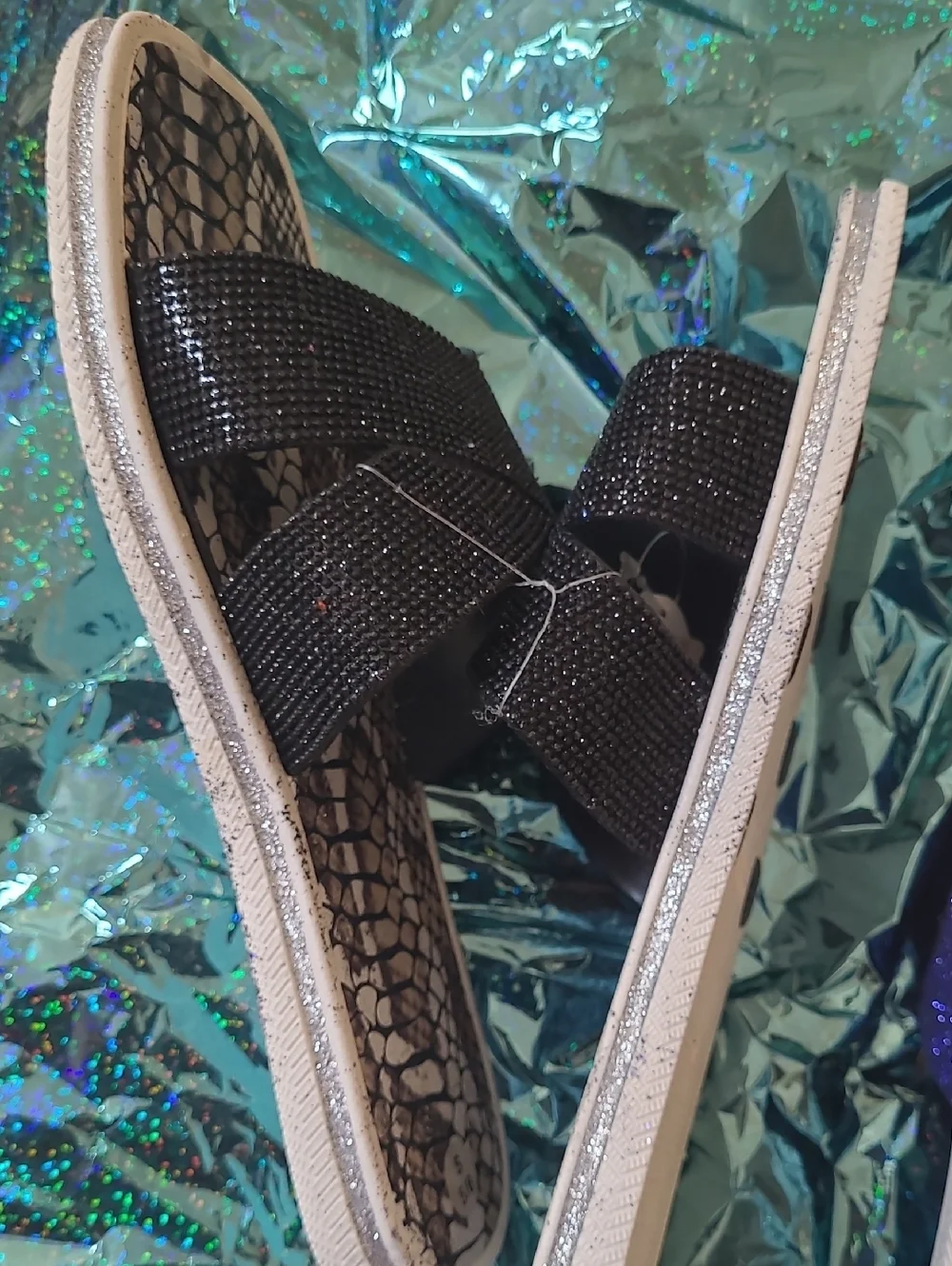 Women's Slide Sandals with Sparkle Strap - Bundle